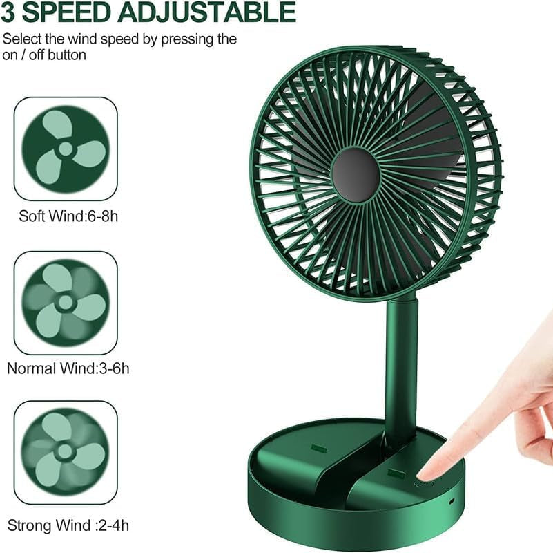 (PRIORITY)Vmoni Portable Mini Folding Fan - USB Rechargeable Standing Desk Fan - 3 Speeds - 3000mAh Battery Operated Fan for Home, Camping, Outdoor and Office, 6.5-Inch