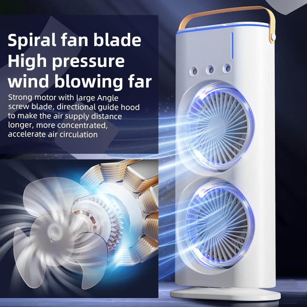 (PRIORITY)Vmoni Portable Mini Air Cooler Fan, Double-Ended Spray Rechargeable USB Cooling Fan With Mist Humidifier with 5 Meter USB Cable Quite Mini with Remote Controller (Double-Ended)