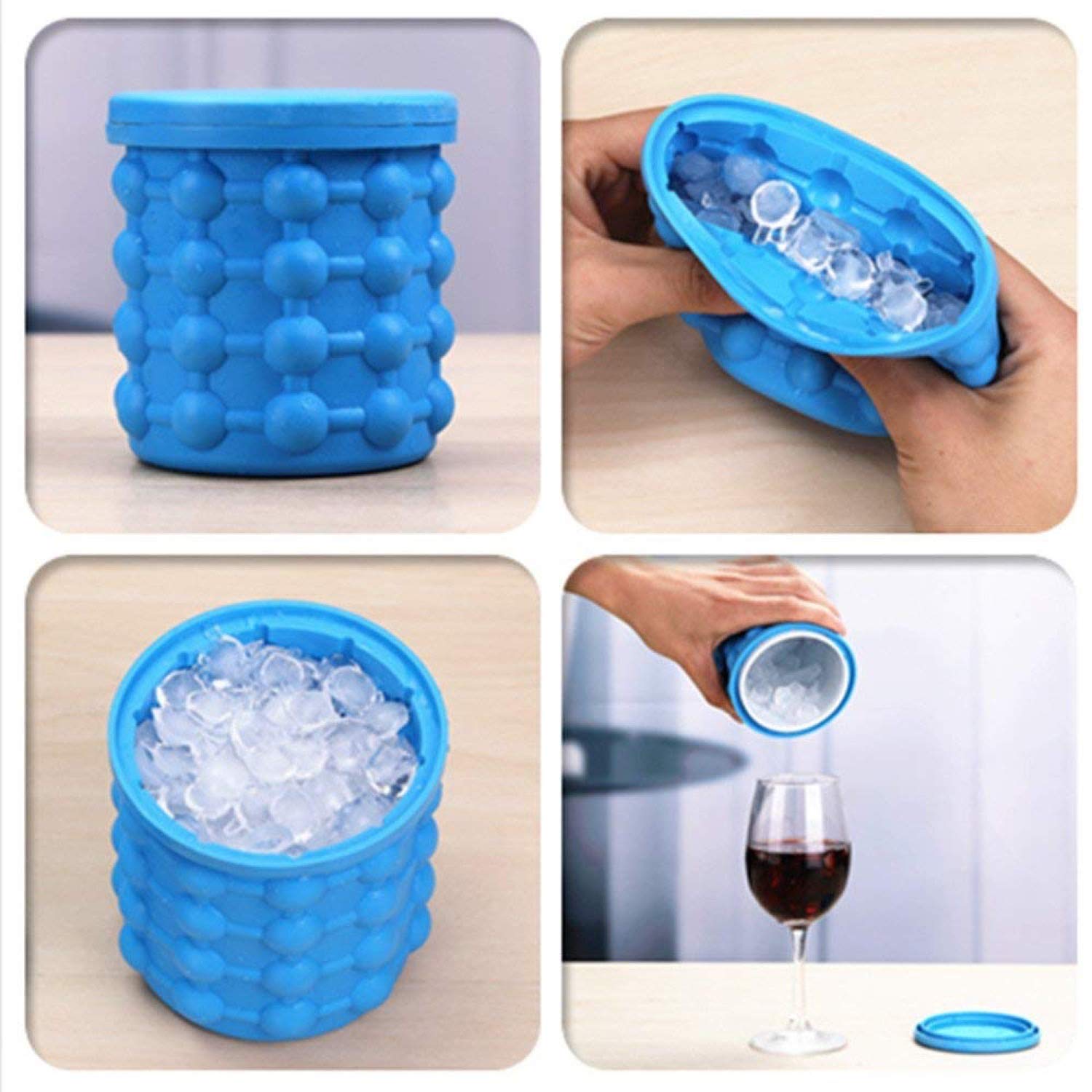 (PRIORITY)24x7 eMall Large 2 in 1 Silicone Ice Bucket and Mould with Lid Maker (5.5 x 5 Inch, Blue)