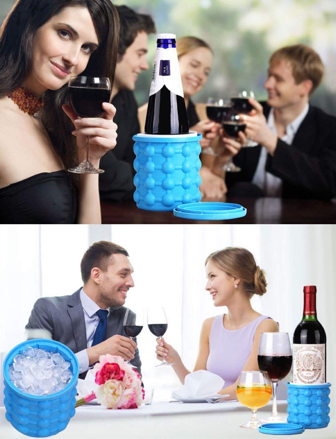 (PRIORITY)24x7 eMall Large 2 in 1 Silicone Ice Bucket and Mould with Lid Maker (5.5 x 5 Inch, Blue)