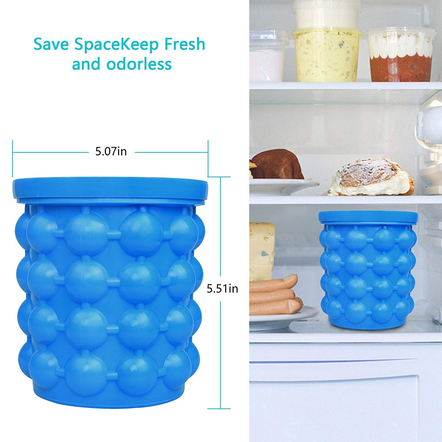 (PRIORITY)24x7 eMall Large 2 in 1 Silicone Ice Bucket and Mould with Lid Maker (5.5 x 5 Inch, Blue)